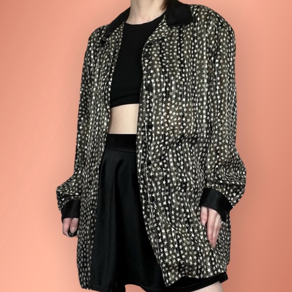 80s 90s Y2K Bohemian Witchy Black and White Stars Button Up Womens Size x large - Picture 3 of 11